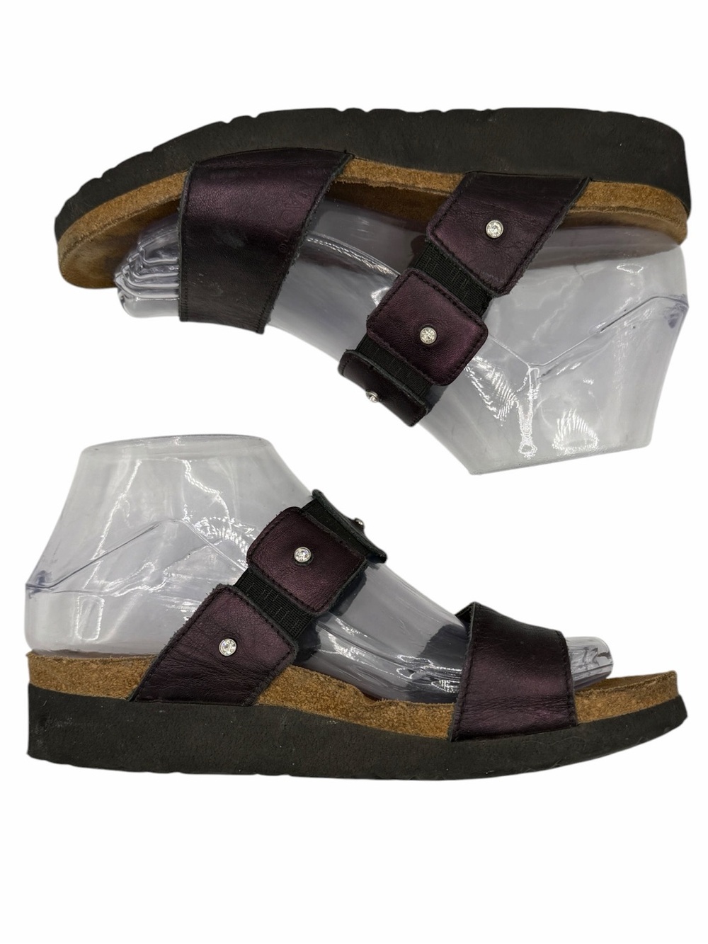 Naot Two-Strap Slide Sandals in Metallic Purple Leather - Size 37